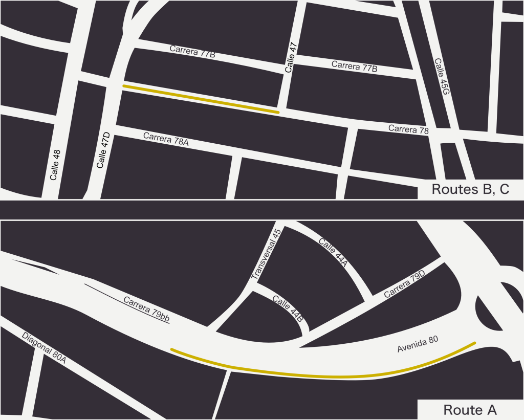 Map of the three routes